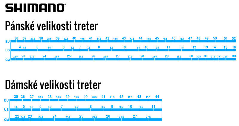Velikosti treter Shimano